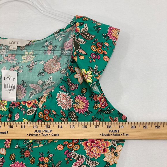 New LOFT size 6 Green Colorful Floral Feminine Belted Romantic Midi Dress - Picture 7 of 12